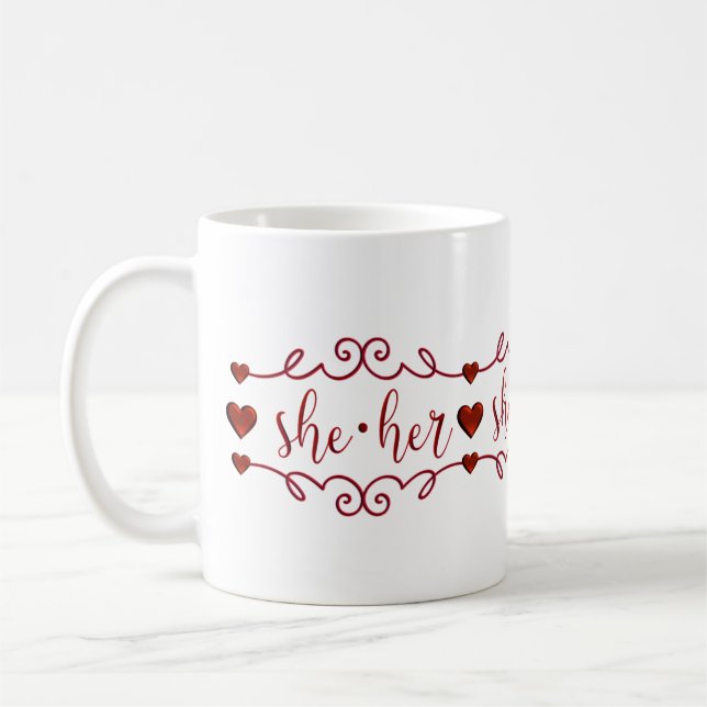 She Her in Red Fancy Doodles  Coffee Mug (Left)