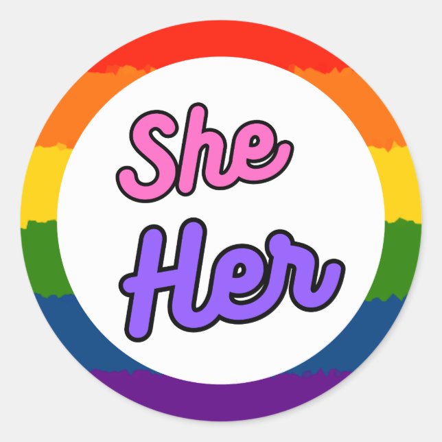 She Her Pride Rainbow Prounoun Stickers (Front)