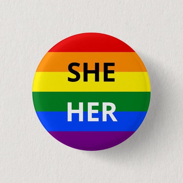 She/Her Pronoun Rainbow Badge (Front)