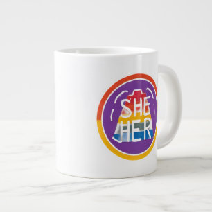 SHE/HER Pronoun Rainbow Circle Pride  Large Coffee Mug