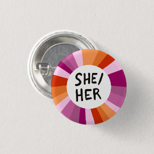 SHE/HER Pronouns Colorful Circle Lesbian Pride 3 Cm Round Badge