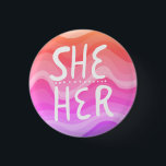 SHE/HER Pronouns Colourful Handletter Orange Pink 3 Cm Round Badge<br><div class="desc">Decorate your outfit with this cool art button. Makes a great  gift! You can customise it and add text too. Check my shop for lots more colours and patterns! Let me know if you'd like something custom too.</div>