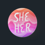 SHE/HER Pronouns Colourful Handletter Orange Pink 3 Cm Round Badge<br><div class="desc">Decorate your outfit with this cool art button. Makes a great  gift! You can customise it and add text too. Check my shop for lots more colours and patterns! Let me know if you'd like something custom too.</div>