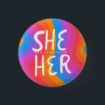 SHE/HER Pronouns Colourful Handlettering Stripes 3 Cm Round Badge<br><div class="desc">Decorate your outfit with this cool art button. Makes a great  gift! You can customise it and add text too. Check my shop for lots more colours and patterns! Let me know if you'd like something custom too.</div>