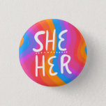 SHE/HER Pronouns Colourful Handlettering Stripes 3 Cm Round Badge<br><div class="desc">Decorate your outfit with this cool art button. Makes a great  gift! You can customise it and add text too. Check my shop for lots more colours and patterns! Let me know if you'd like something custom too.</div>