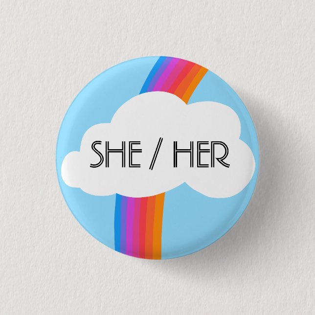 SHE/HER Pronouns Colourful Rainbow Cloud 3 Cm Round Badge (Front)