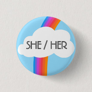 SHE/HER Pronouns Colourful Rainbow Cloud 3 Cm Round Badge