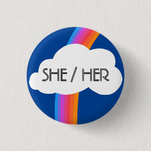 SHE/HER Pronouns Colourful Rainbow Cloud 3 Cm Round Badge
