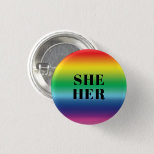 She, Her, Pronouns Lgbtq Lgbt Pride Rainbow Colour 3 Cm Round Badge