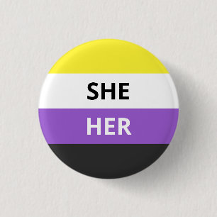 She/Her Pronouns Non-Binary Flag Badge
