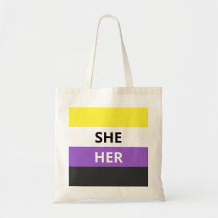 She/Her Pronouns Non-Binary Flag Budget Tote