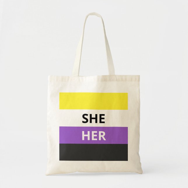 She/Her Pronouns Non-Binary Flag Budget Tote Bag (Front)