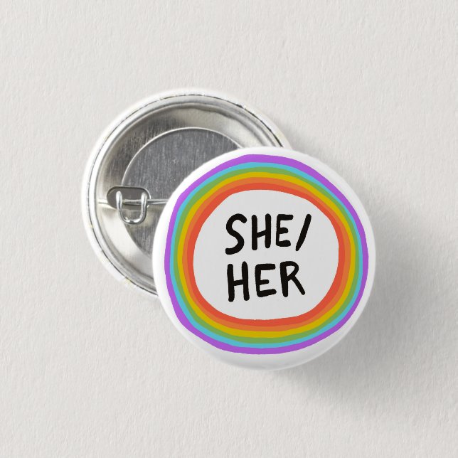 SHE/HER Pronouns Rainbow Circle 3 Cm Round Badge (Front & Back)