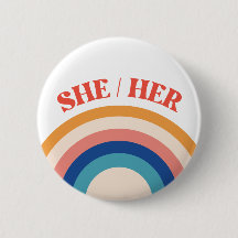 SHE/HER Pronouns Rainbow Circle Button