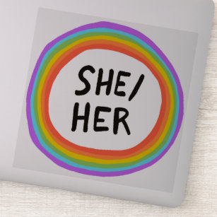 SHE/HER Pronouns Rainbow Circle  Handlettering