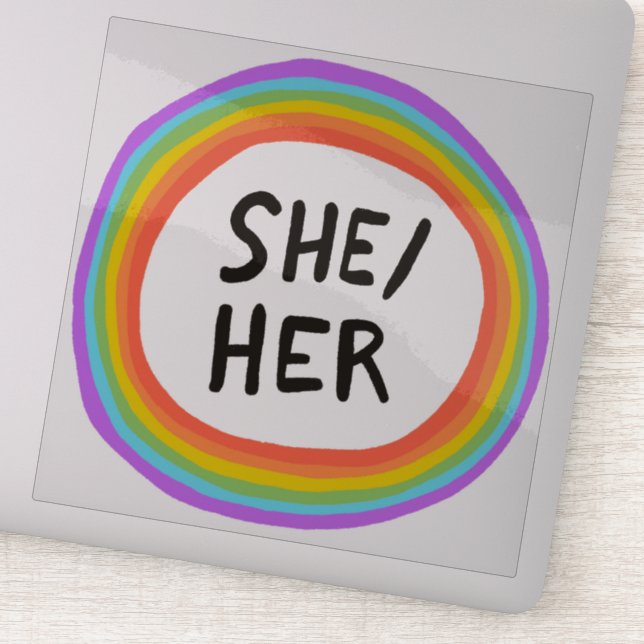 SHE/HER Pronouns Rainbow Circle  Handlettering (Detail)
