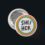 SHE/HER Pronouns Rainbow Soft Circle  Button<br><div class="desc">Decorate your outfit with this cool art button. You can customise it and add text too. Check my shop for lots more colours and patterns! Let me know if you'd like something custom too.</div>