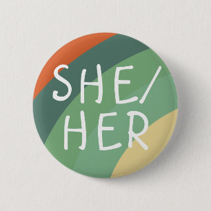SHE/HER Pronouns Rainbow Stripes Retro 6 Cm Round Badge