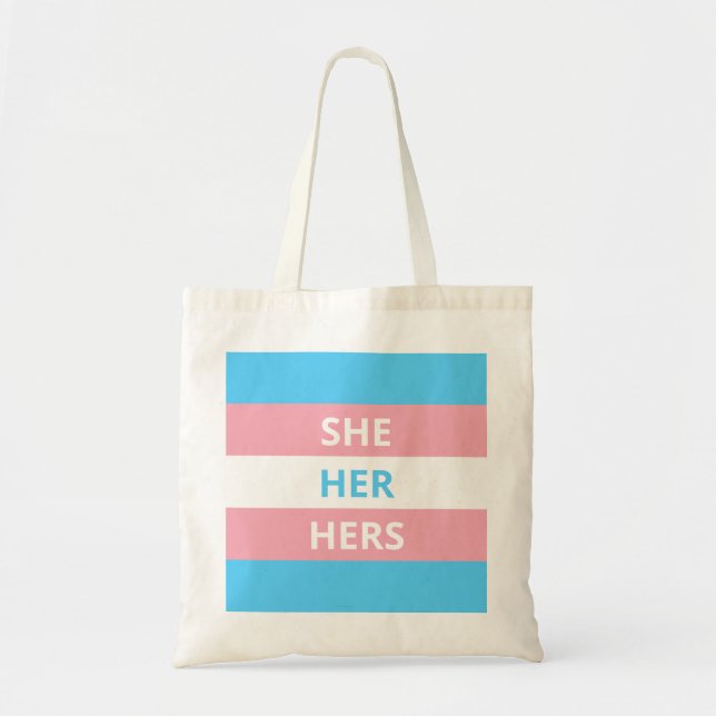 She/Her Pronouns Transgender Flag Budget Tote (Front)