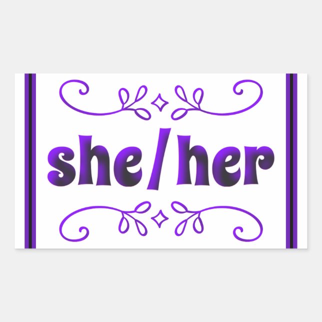 She Her Pronouns with Purple Doodles  Rectangular Sticker (Front)