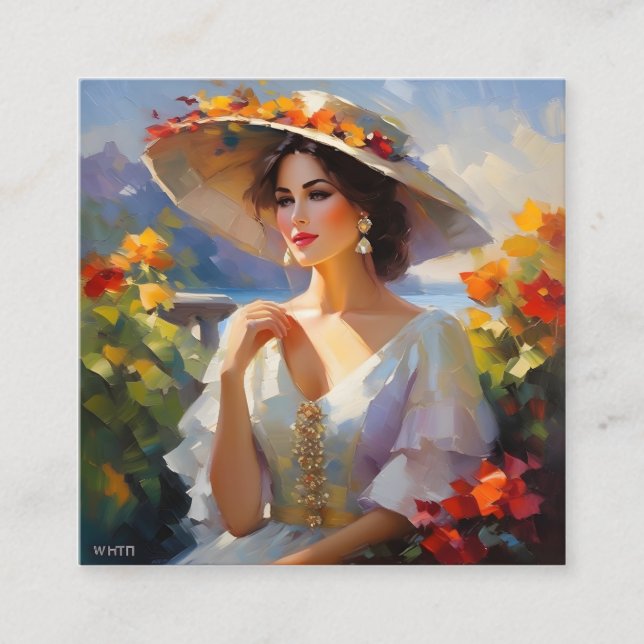 She is a beautiful lady that exudes elegance and m square business card (Front)