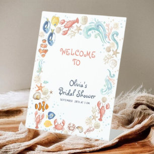 She Is a Catch Ocean Beach Bridal Shower Welcome Pedestal Sign