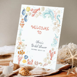 She Is a Catch Ocean Beach Bridal Shower Welcome Pedestal Sign