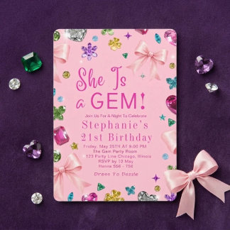 She Is A Gem 21st Birthday Party Modern Gemstone Invitation