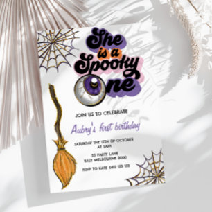 She Is A Spooky One First Birthday Halloween  Invitation