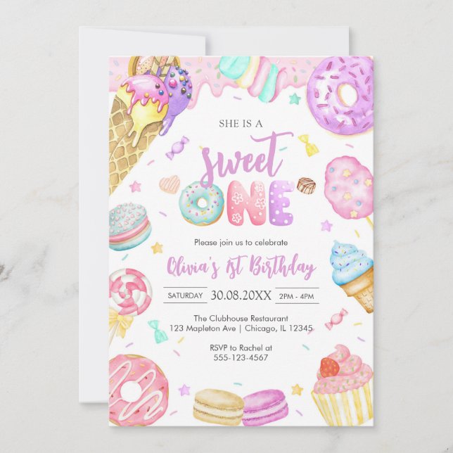 She is a Sweet One Birthday Party Invitation (Front)