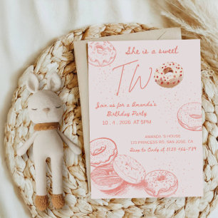 She Is a Sweet Two Doughnut 2nd Birthday Party Invitation