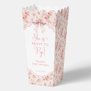 She is About to Pop Floral Bow Baby Shower Popcorn Favour Box
