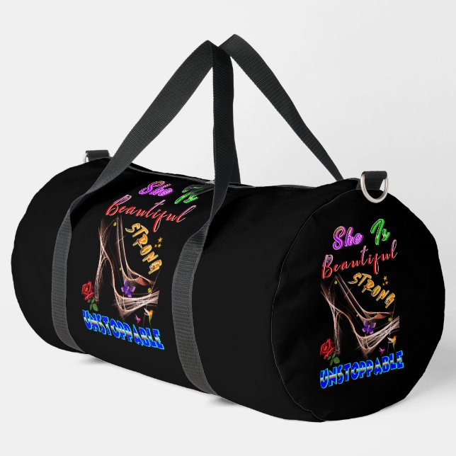She Is Beautiful Strong Unstoppable Duffle Bag (Left Corner)