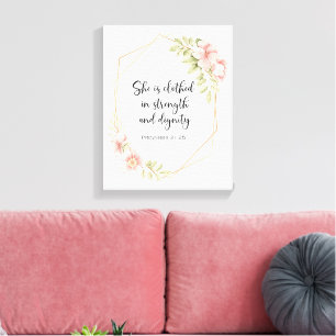 She Is Clothed in Strength and Dignity Pink Canvas Print