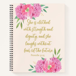 She is clothed with strength bible verse notebook