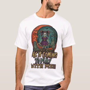 She Is Coming Play Halloween Creepy Doll Graveyard T-Shirt