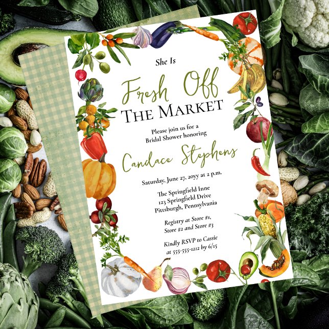 She Is Fresh Off the Market Bridal Shower Invitation ("She Is Fresh Off The Market" Fruit and Vegetable Frame Bridal Shower Invitation - Print | Digital)