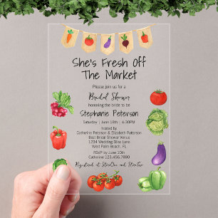 She is Fresh Off the Market Veggies Bridal Shower Acrylic Invitations