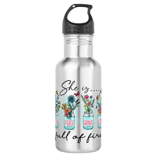 She Is Full of Fire – Vibrant Floral Empowerment 532 Ml Water Bottle (Front)