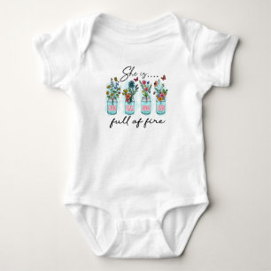She Is Full of Fire – Vibrant Floral Empowerment Baby Bodysuit