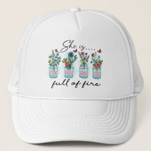 She Is Full of Fire – Vibrant Floral Empowerment Trucker Hat