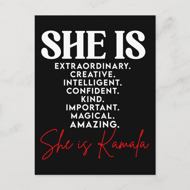 She is Kamala, strong creative amazing magical int Holiday Postcard (Front)