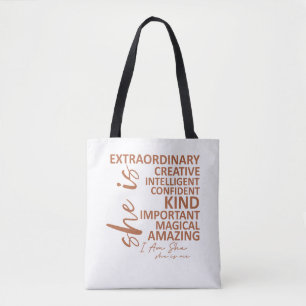 "She is Me" Mocha Mousse Affirmation Typography Tote Bag