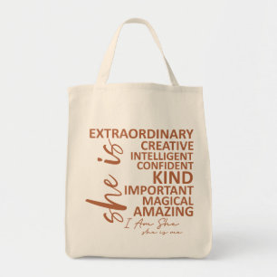 "She is Me" Mocha Mousse Affirmation Typography Tote Bag
