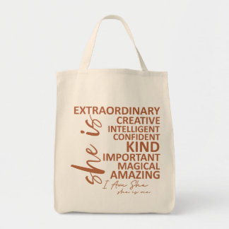 "She is Me" Mocha Mousse Affirmation Typography Tote Bag