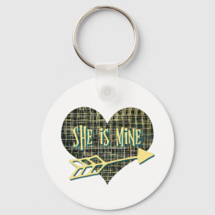 She is Mine Abstract Yellow Grid Heart Shape Key Ring