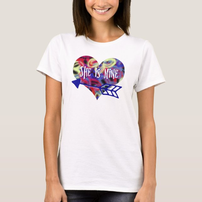 She is Mine Neon Butterfly Abstract Heart Shape T-Shirt (Front)