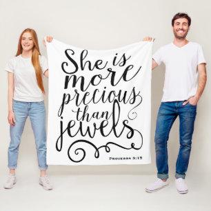 She is more precious than Jewels Proverbs White Fleece Blanket