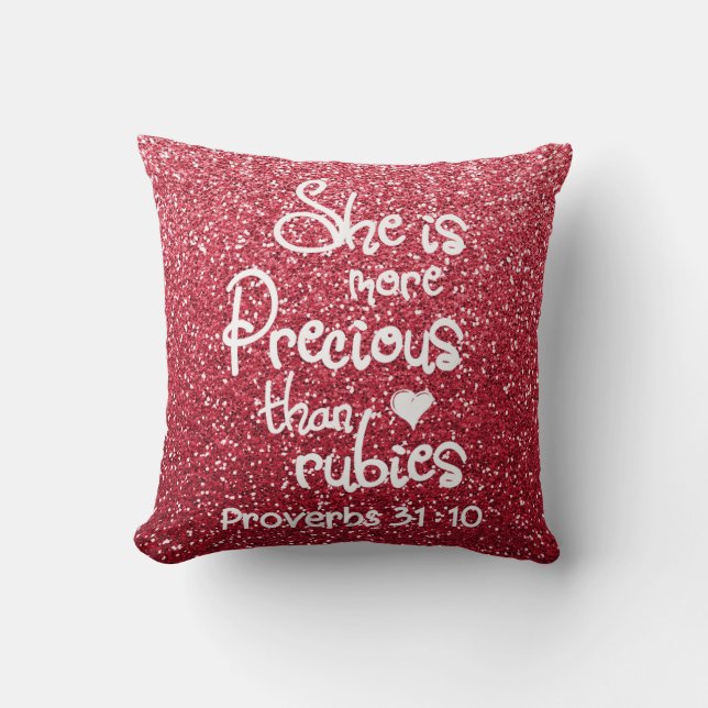 She Is More Precious Than Rubies Proverbs Glitter Cushion (Front)