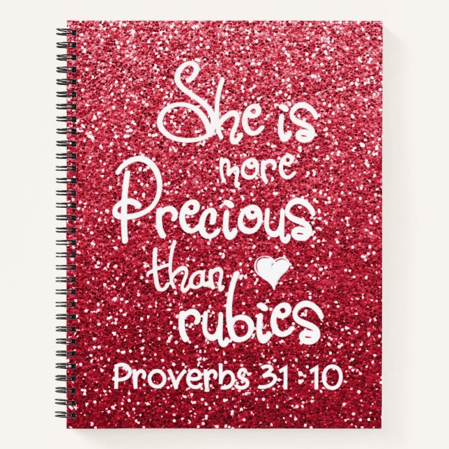 She Is More Precious Than Rubies Proverbs Glitter Notebook (Front)